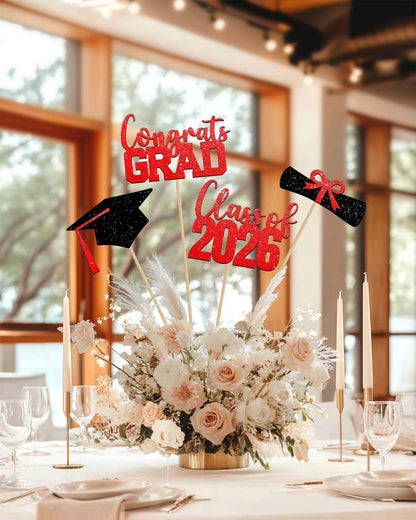 Class of 2026 Centerpieces Sticks for Graduation, 16 Pcs Graduation Decorations Cake Toppers, Graduation Theme Party Decorations Supply(BG)