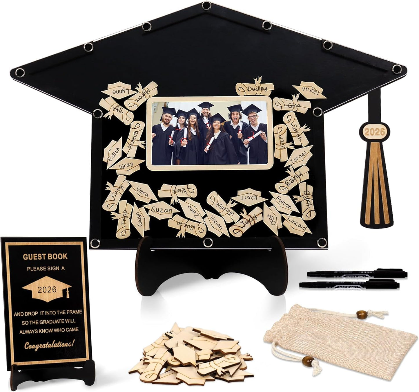 2026 Graduation Guest Book Alternative, Black Happy Graduation Party Decorations, Class of 2026 Congrats Graduates Signature Guestbook Gifts for College High School Students Friends Men Women