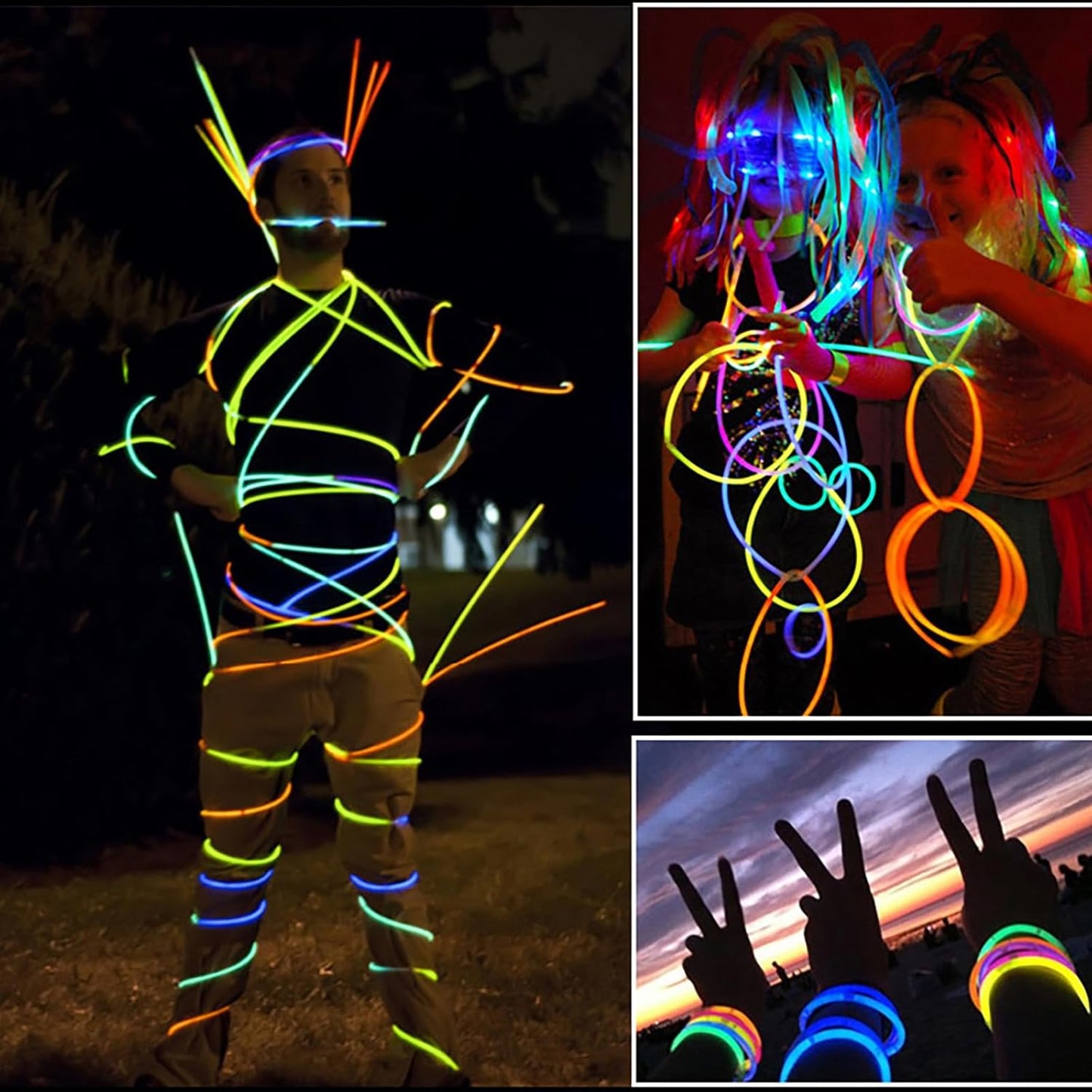 HONLYNE 100 Pack Glow Sticks Party Favors Bulk, 8" Glow in the Dark Party Supplies, Party Favors for Kids 8-12, Neon Glow Stick Bracelets & Necklaces for Raves, Halloween, Christmas, Birthdays