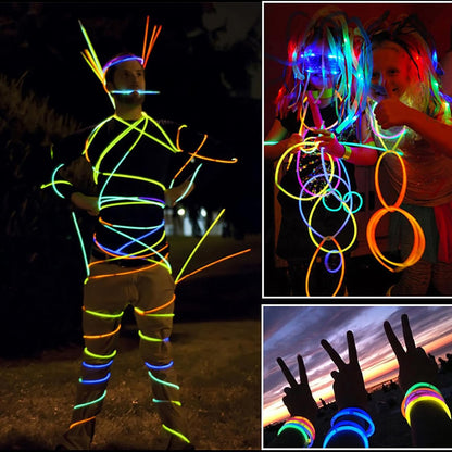 HONLYNE 100 Pack Glow Sticks Party Favors Bulk, 8" Glow in the Dark Party Supplies, Party Favors for Kids 8-12, Neon Glow Stick Bracelets & Necklaces for Raves, Halloween, Christmas, Birthdays
