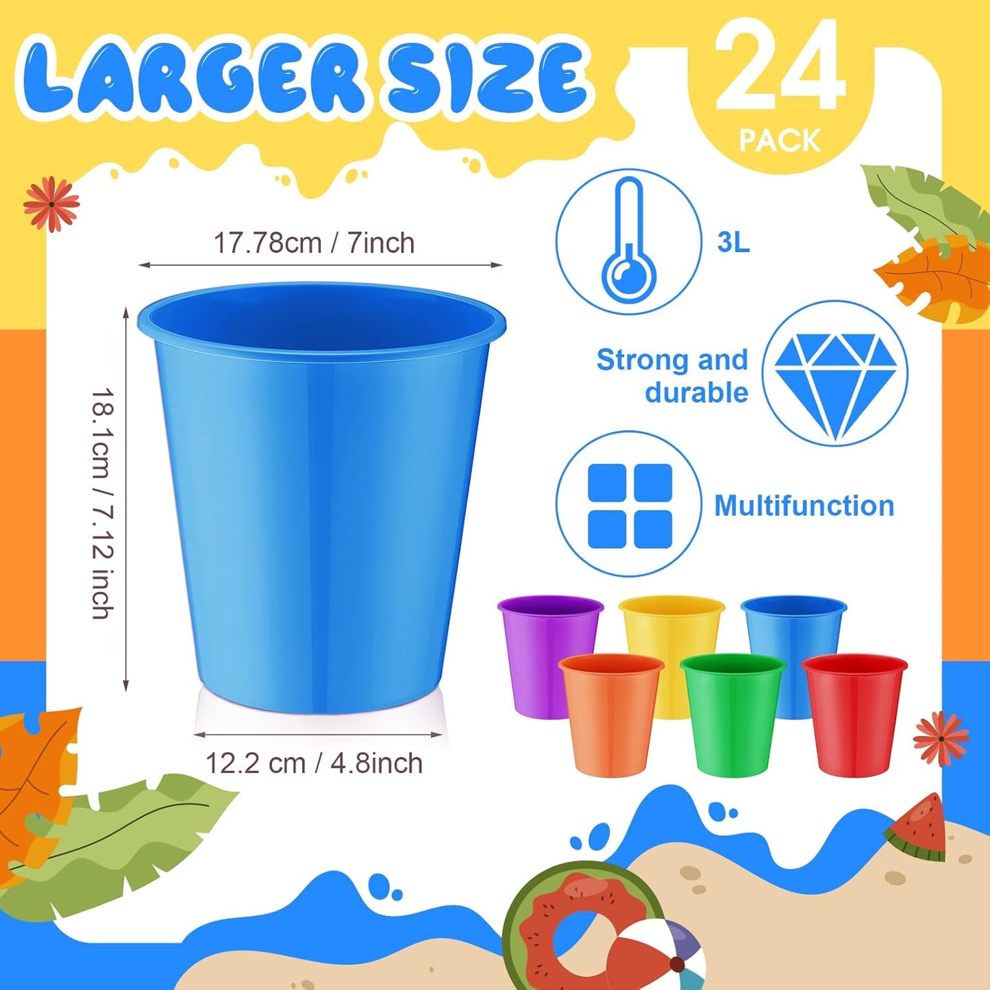 Layhit 24 Pcs Plastic Ice Buckets for Parties 3 Liters Wine Bucket Portable Ice Holder Disposable Wine Cooler for Party Wedding Party Beverages Champagne Soda and Beer (Gold)