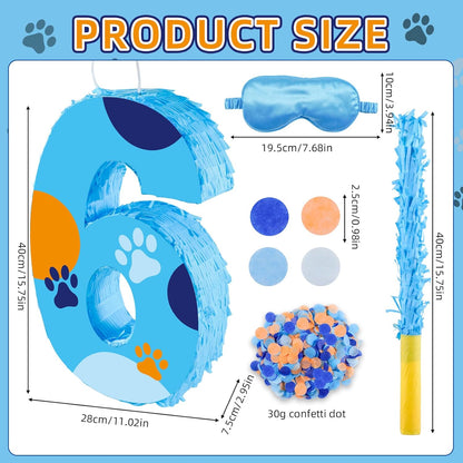 16 Inch Number 2 Dog Paw Pinata with 16 Inch Piñata Stick Blindfold Confetti for Boy Girl Kids 2nd Birthday Party Decorations (2nd)