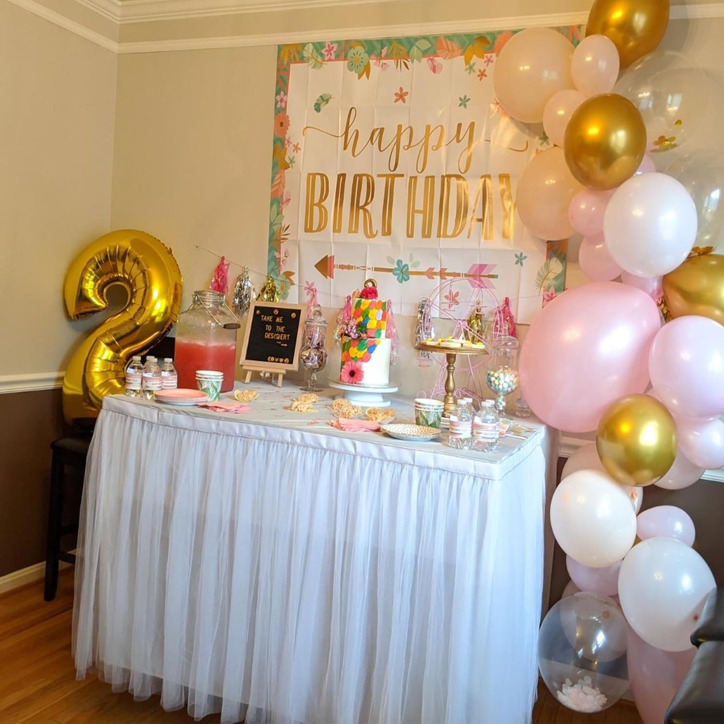 72inch Champagne Gold Tulle Table Skirts for Rectangle Round Tables, Gold Grim Ruffle Tulle Tutu Cloth Table Skirt 6ft for Wedding Birthday Party Cake Dessert Decor(No Top Cover)
