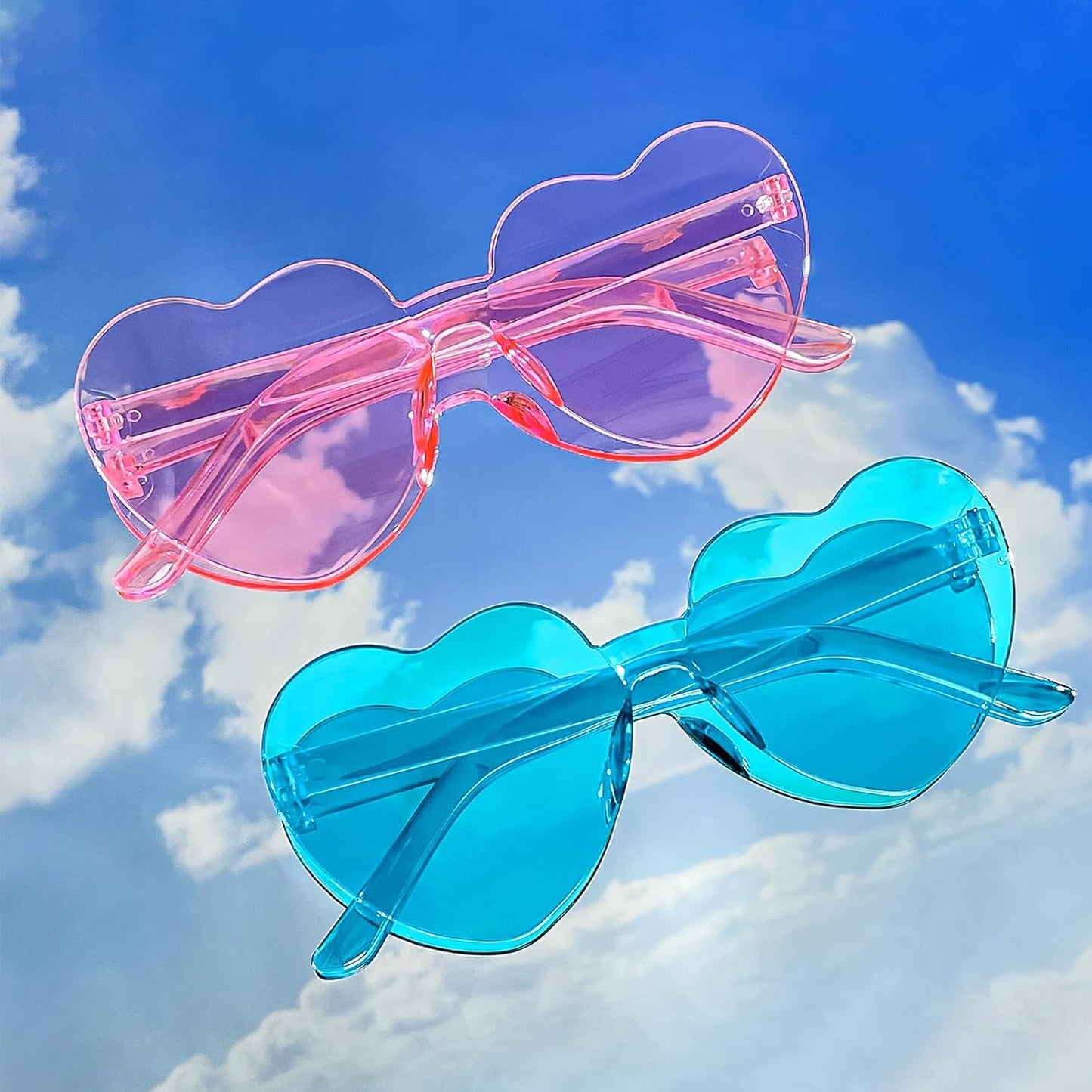 Matcheck 16 Heart Shaped Rimless Sunglasses Transparent Candy Colored Glasses Frameless Party Eyewear for Women