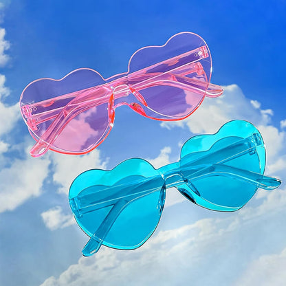 Matcheck 16 Heart Shaped Rimless Sunglasses Transparent Candy Colored Glasses Frameless Party Eyewear for Women
