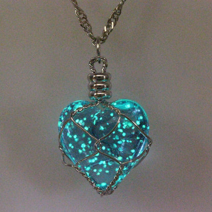 FM FM42 Glow in The Dark Blue/Green Heart Pendant Necklace, Glow Green Light