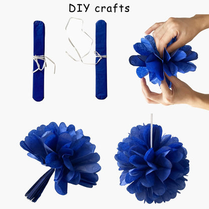Navy-Blue White- Silver Crepe Paper Streamers - 9 Rolls Royal Blue Graduation 2025 Men Boy Birthday Party Decorations Streamer Wedding Bridal Shower Paper Garland Fathers Day Decor Panduola