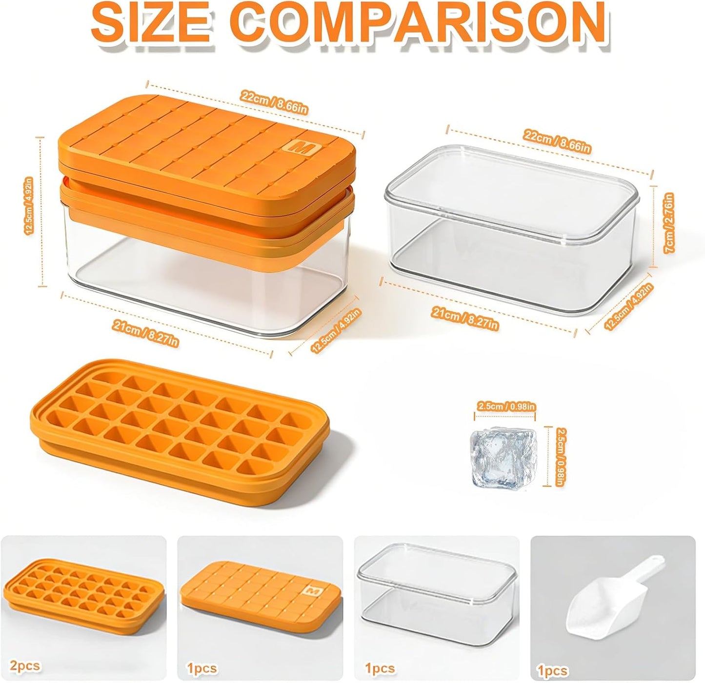 Compact Ice Cube Tray with Lid and Bin, Mini Press-Type Ice Cube Maker for Freezer, Space-Saving Small Ice Bucket with Tongs for RV, Office, Mini Ice Cube Trays & Water Bottles, BPA-Free (Green)