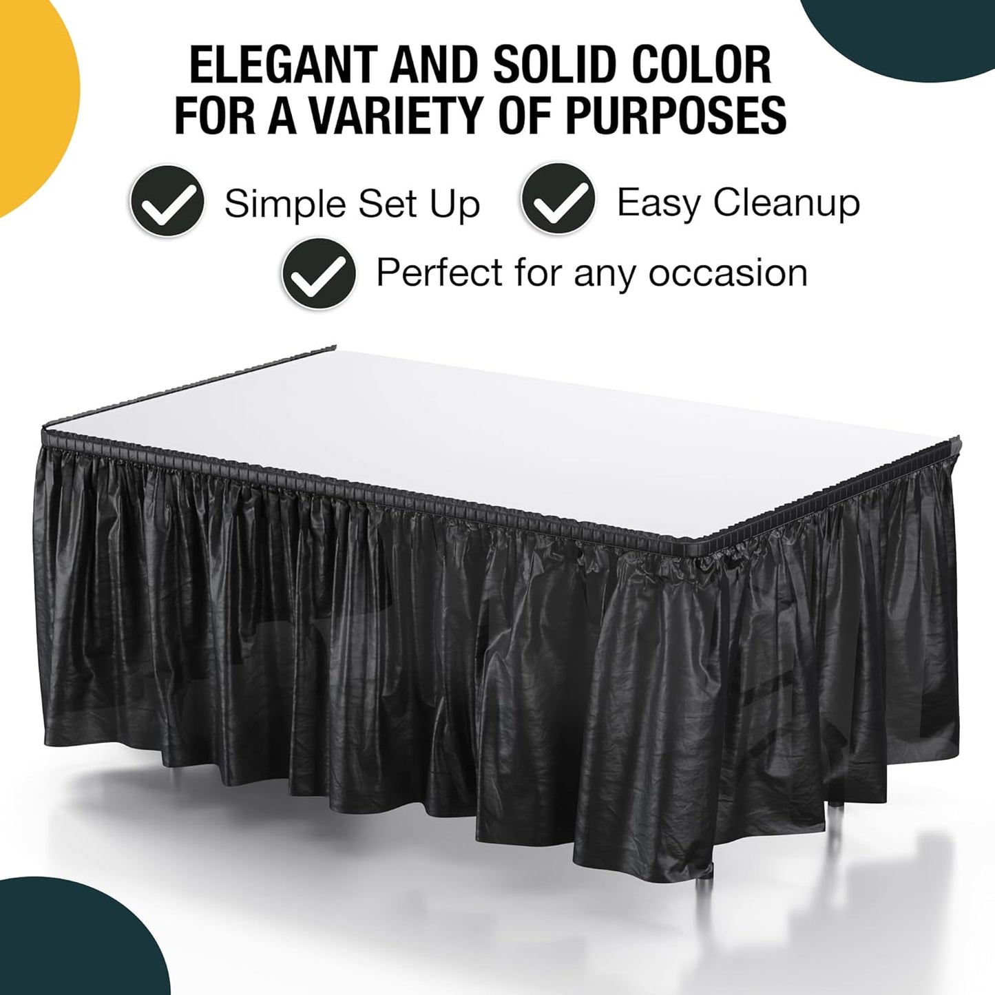 Exquisite Ruffle Table Skirt Black 6 Pack 14 Ft Long Table Skirts for Rectangle Tables 6ft Plus or Round Tables Skirts with Adhesive Strip for Gender Reveal Decor & Happy Birthday Parties