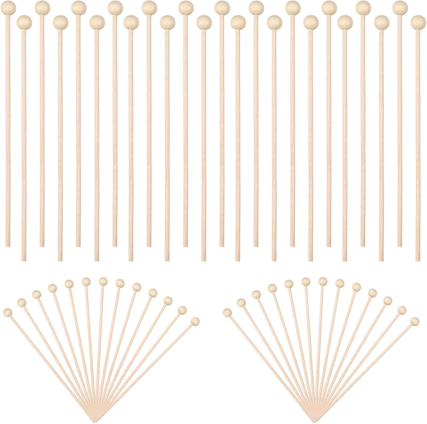 50 Pack Wooden Rock Candy Sticks with Ball Tips- 6 Inch Natural Wood Cake Pop & Drink Stirrer Sticks, Wood Swizzles Sticks for Chocolate Dipping & Coffee(15cm, Round Ball Head, Bulk)