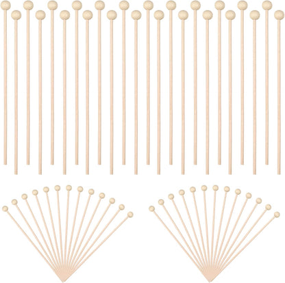 50 Pack Wooden Rock Candy Sticks with Ball Tips- 6 Inch Natural Wood Cake Pop & Drink Stirrer Sticks, Wood Swizzles Sticks for Chocolate Dipping & Coffee(15cm, Round Ball Head, Bulk)