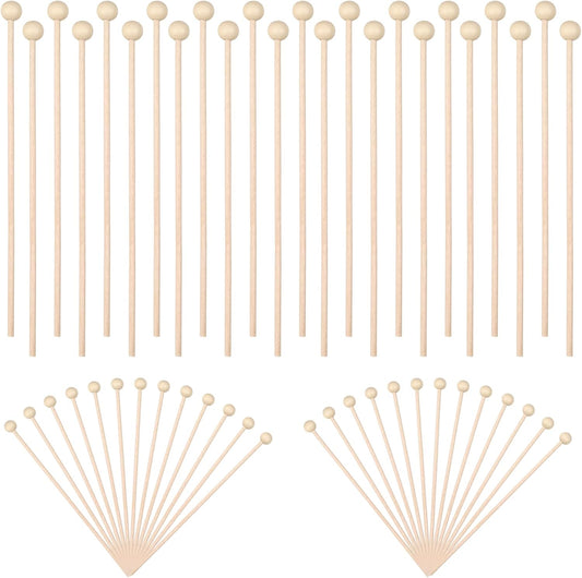50 Pack Wooden Rock Candy Sticks with Ball Tips- 6 Inch Natural Wood Cake Pop & Drink Stirrer Sticks, Wood Swizzles Sticks for Chocolate Dipping & Coffee(15cm, Round Ball Head, Bulk)
