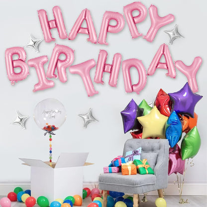 Happy Birthday Balloons Banner, Foil Balloon Personalized Name Letters Balloons Sign Birthday Party Decorations for Women Men Boys Girls Cream