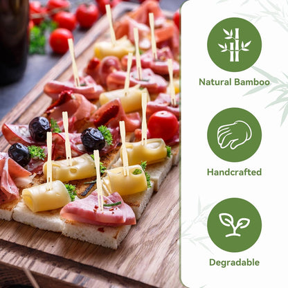 100PCS Cocktail Picks, Fancy Toothpicks for Appetizers, Decorative Skewers for Appetizers Drinks Party Fruit, 4.7 Inch Long Wooden Bamboo Gold Ball Food Sticks Charcuterie Boards Accessories