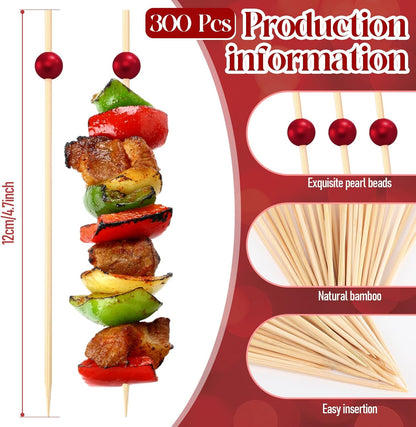 Reallnaive 600 Pcs Cocktail Pick Pearl Fancy Toothpick for Appetizer 4.7 Inch Long Skewer for Drink Fruit Food Bamboo Stick Wedding Bridal Shower Decoration Charcuterie Accessories (White)
