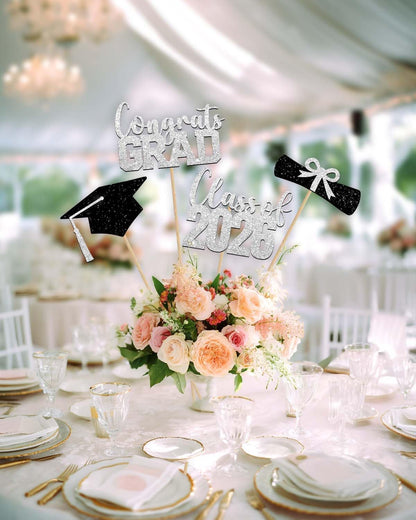 Class of 2026 Centerpieces Sticks for Graduation, 16 Pcs Graduation Decorations Cake Toppers, Graduation Theme Party Decorations Supply(BG)