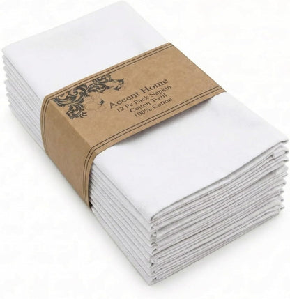 ACCENTHOME Natural Cotton Linen Napkin Set of 12 18x18 inch Dinner Napkins - Washable Soft Premium Hotel Quality Reusable Hemmed Edges Napkins Perfect Table Linens for Family Dinners, Weddings
