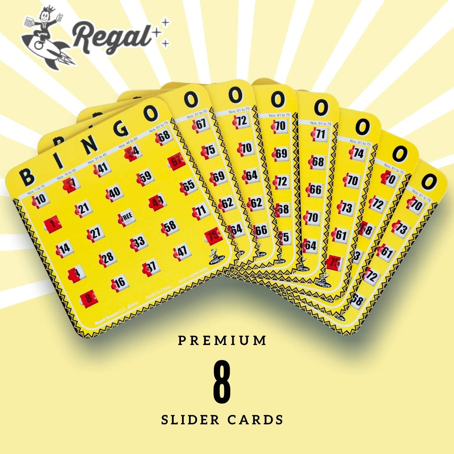 Regal Bingo Bulk Bingo Cards with Sliding Windows - Reusable Large Print Bingo Game Cards for Adults Large Group - 8 Pack, Yellow