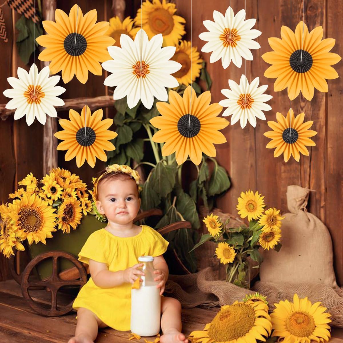Party Hanging Paper Fans Decoration Set for Wedding Birthday Party Mother's Day Round Events Accessories Set of 8
