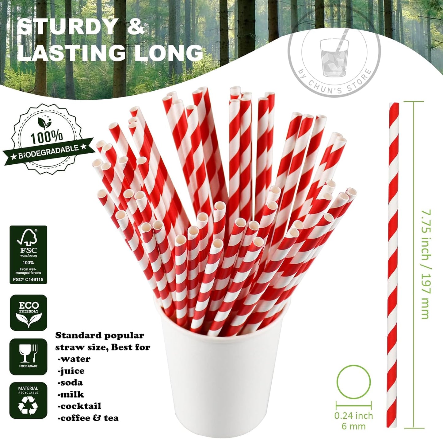 Black Paper Straws 1000 Count - 7.75" x 0.24", 100% Biodegradable & Compostable, Disposable Drinking Straws Bulk - Cocktail, Bars, Restaurants
