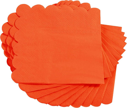 100 Pack Cocktail Napkin 2-Ply Scalloped Edged Dessert Napkins Folded 5 x 5 Inches Disposable Napkins for Dinner Wedding Birthday Party Bridal Anniversary Reception Event (Pink)
