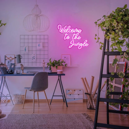 Welcome to the Jungle Neon Sign Jungle Decor Green Led Word Neon Light Signs for Wall Decor Usb Letter Light Up Sign for Garden Home Entryway Front Porch Party Gift