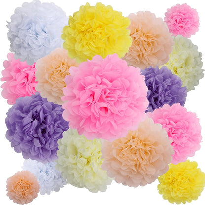 BestoFun 16 PCS Sage Green Party Decorations Tissue Paper Flowers Christmas Party Decors Hanging Pom Poms Decorations for Xmas New Year Winter Holiday Decorations