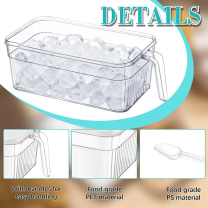 Havawish Ice Storage Bin and Flexible Scoop Set Plastic Freezer Bin with Pull Out Handle Storage Bucket Clear for Container with Scoop(Grey,10.83 x 4.92 x 4.33 in,Classic)