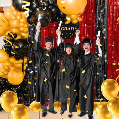 Birthday Party Decorations: 3 Pack 3.3 x 9.9 ft Gold Foil Fringe Curtains Party Supplies, Tinsel Curtain Backdrop for Parties/Birthday/Photo Booth