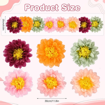 BestoFun 14 PCS Orange & Hot Pink Tissue Paper Flowers – Vibrant Party Decorations for Birthday, Baby Shower, Wedding, Fiesta, and Holiday Events