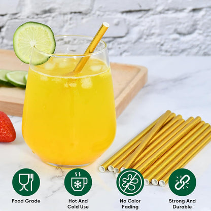 5.75 inch Orange Paper Cocktail Straws, Short Disposable Drinking Straws 500 Counts, Unwrapped - Compostable