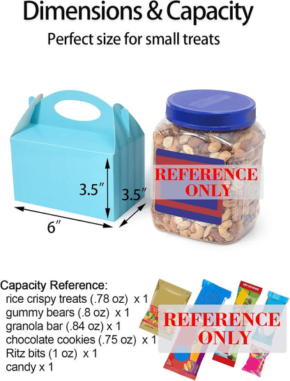 Happyhiram 50 Pcs Party Treat Boxes - White, 6 Inch Candy Boxes with Handle - Paper Cookie Gift & Snack Goodie Bags for Kids Birthday, Baby Shower, Wedding