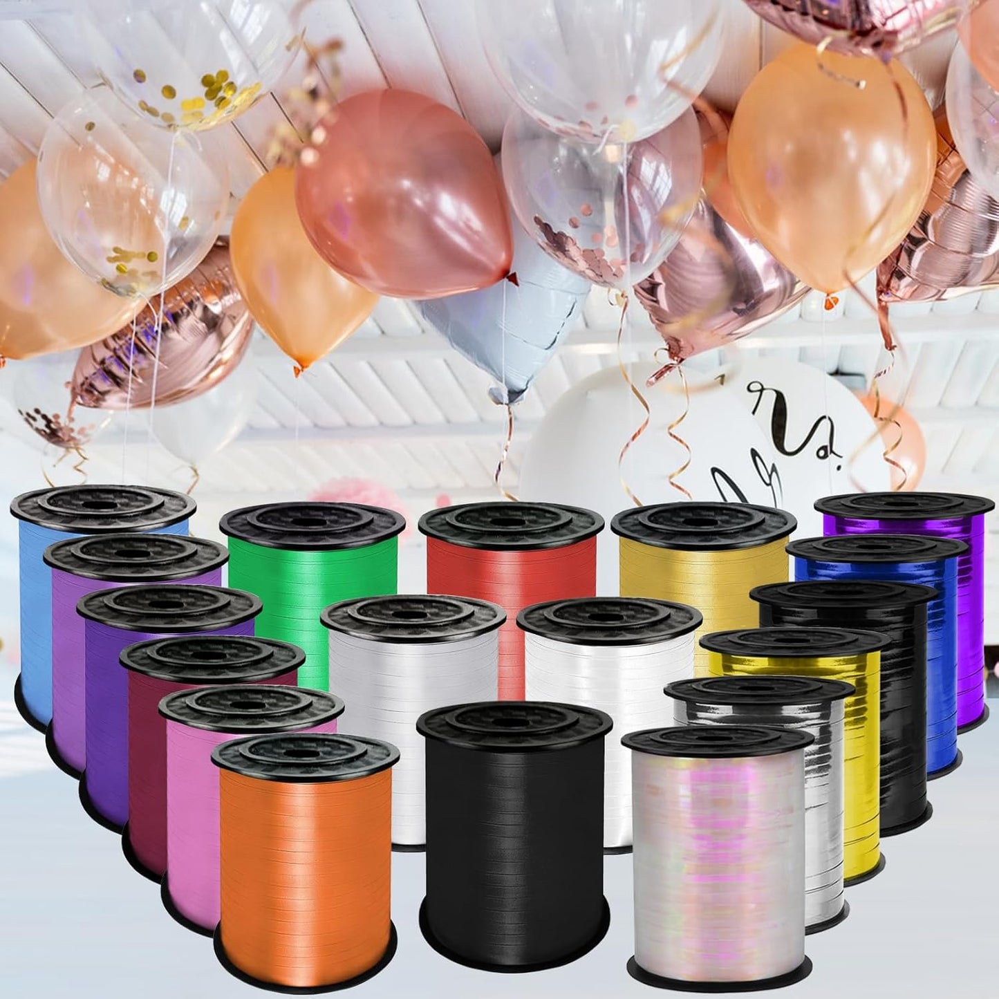 500 Yards Curling Ribbon,1/5 Inch Shiny Black Ribbon,Balloon String, Party Decoration,Ribbons for Florist Flower Bows for Graduation Supplies