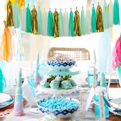 Navy-Blue White-Silver Tassel Garland Streamers - 15pcs Party Decorations Tissue Paper Tassels Banner,Graduation 2025 Wedding Baby Bridal Shower Hanging Decoration Boy Birthday Backdrop Decor Panduola