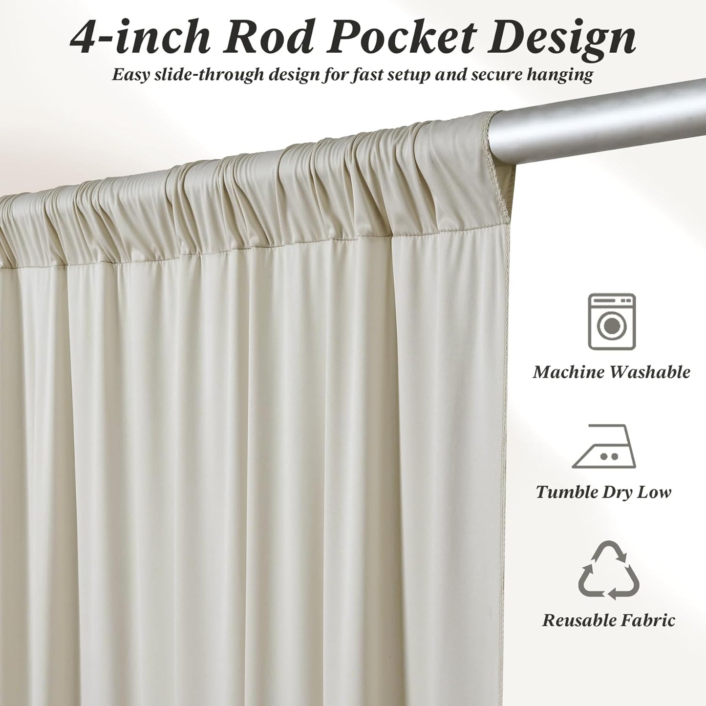 10 ft x 10 ft Wrinkle Free White Backdrop Curtains for Wedding Parties, Polyester Photography Backdrop Drapes for Birthday Parties Stage Backdrop Stand, 2 Panels 5x10FT Background Curtains