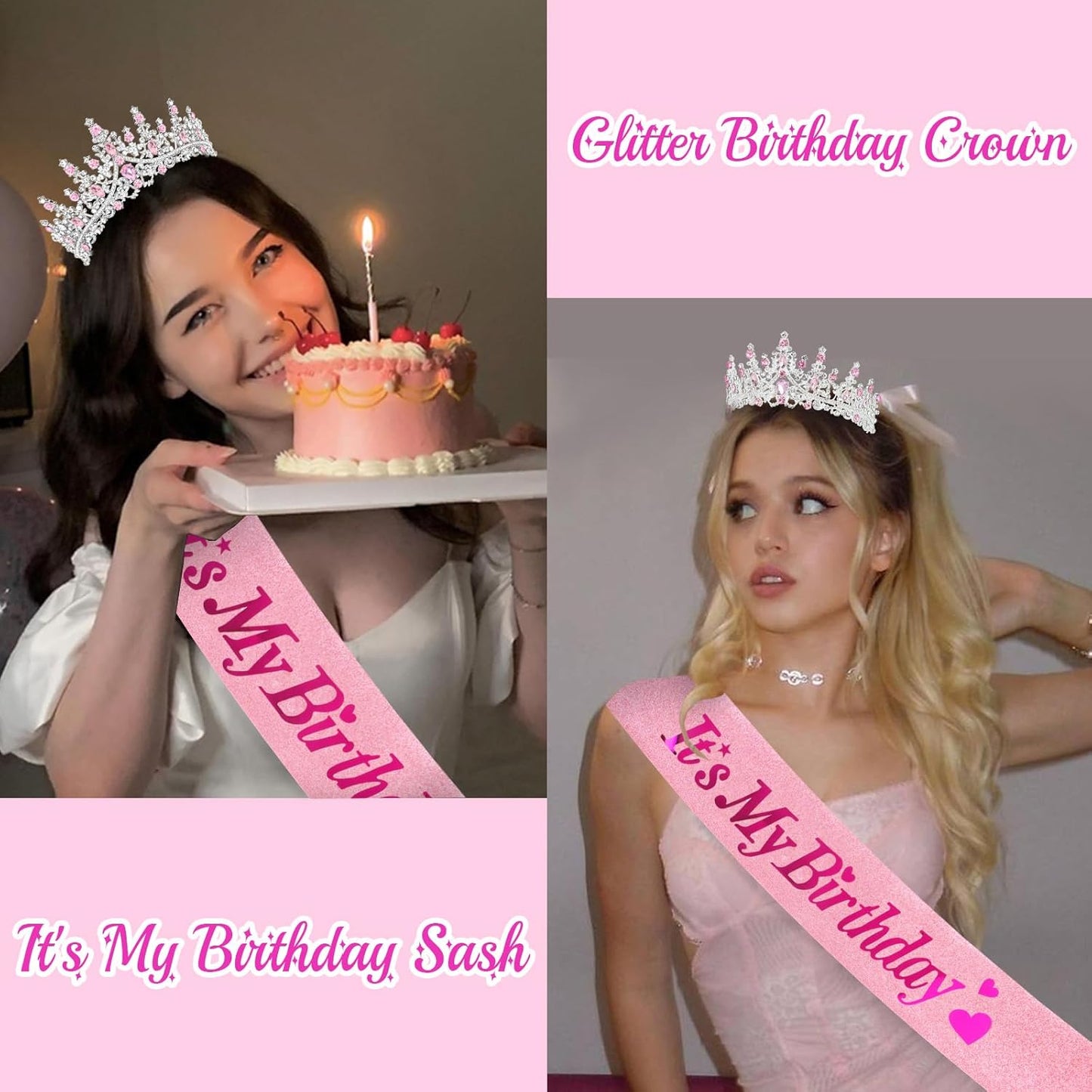 CURASA Birthday Tiara and Sash - Silver Birthday Crown for Women, Perfect for Parties and Celebrations