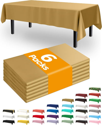 Pureegg Plastic Table Cloth Disposable 6 Pack, 54 x 108 Inch Table Cloths, Party, Picnic, Wedding, Decorative Tablecloths, Rectangle, White Plastic Cover, Waterproof, White