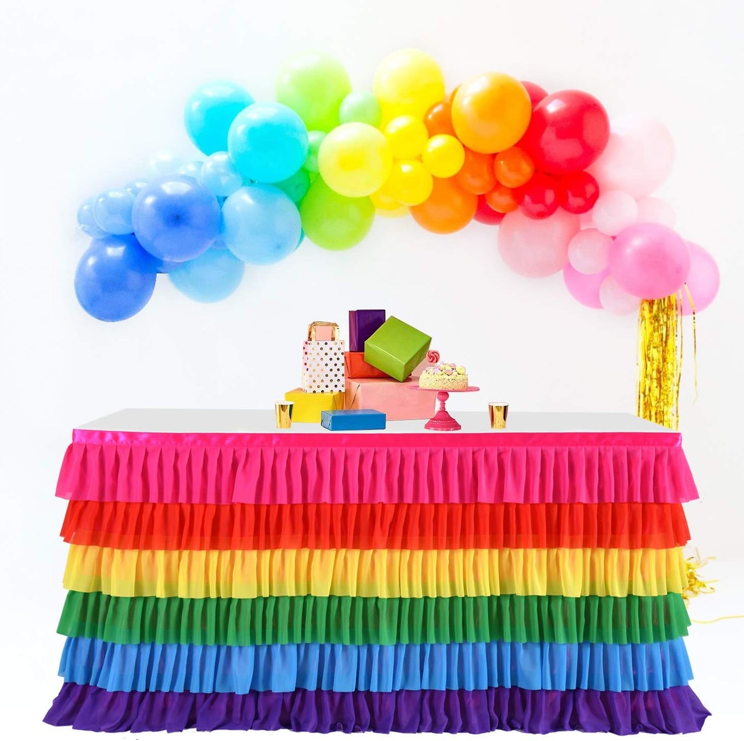 Pastel Rainbow Table Skirt Ruffle Party Tablecloth for Rectangle Table 6ft Birthday Party Baby Shower