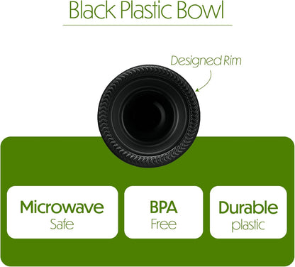 PLASTICPRO 100 PCS Black Plastic Bowls Light Weight 12 oz Plastic Soup Bowls Black Salad Plates Disposable for Party and Wedding