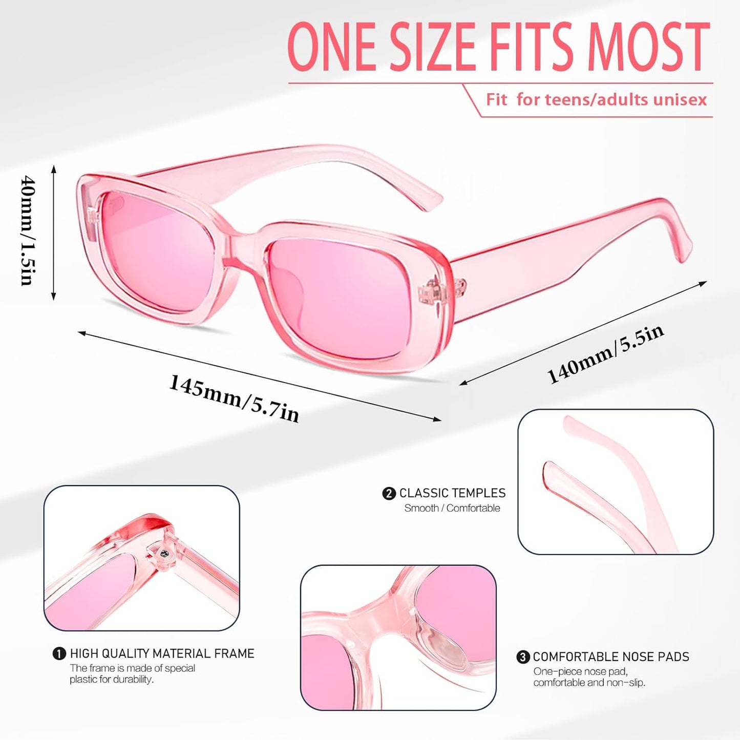 Pibupibu 40 Pack Rectangle Sunglasses Bulk 90s Retro Cool Party Sunglasses for Women Men Fun Glasses Set