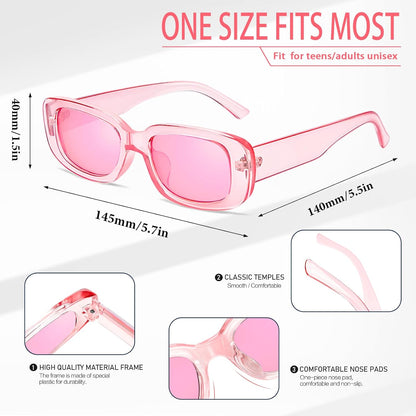 Pibupibu 40 Pack Rectangle Sunglasses Bulk 90s Retro Cool Party Sunglasses for Women Men Fun Glasses Set