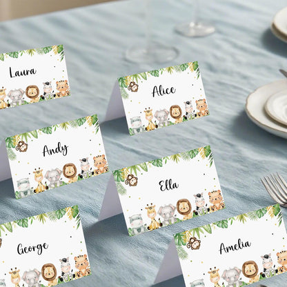 120 Pack Woodland Baby Shower Place Cards, 3.5" x 2" Foldable Table Tent Name Cards, Food Labels for Forest Animals Baby Shower Birthday Party Reception Tables Placement Party Decorations