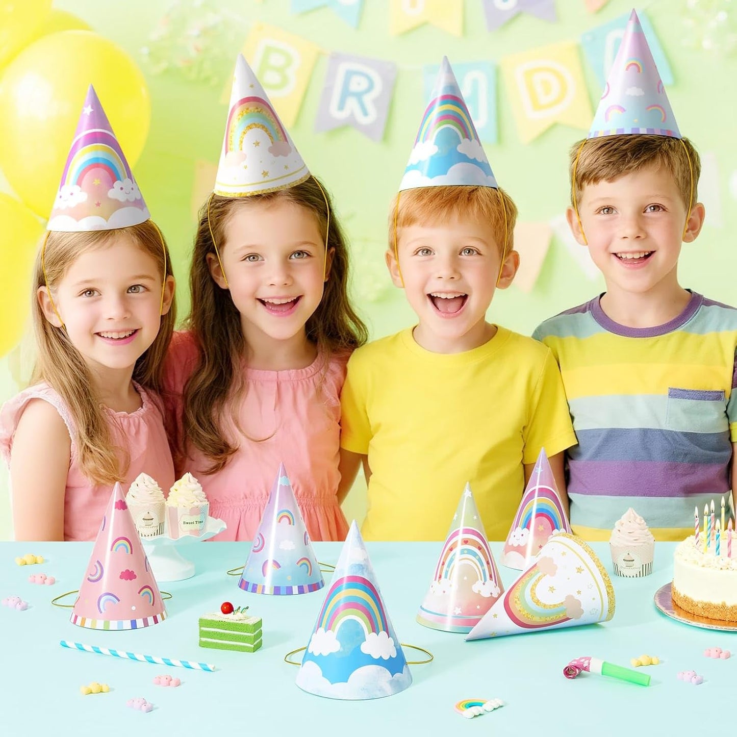 WERNNSAI Birthday Party Hats - 12 Pcs Birthday Party Supplies Cone Hat Headbands Colorful Paper Party Hats for Kids