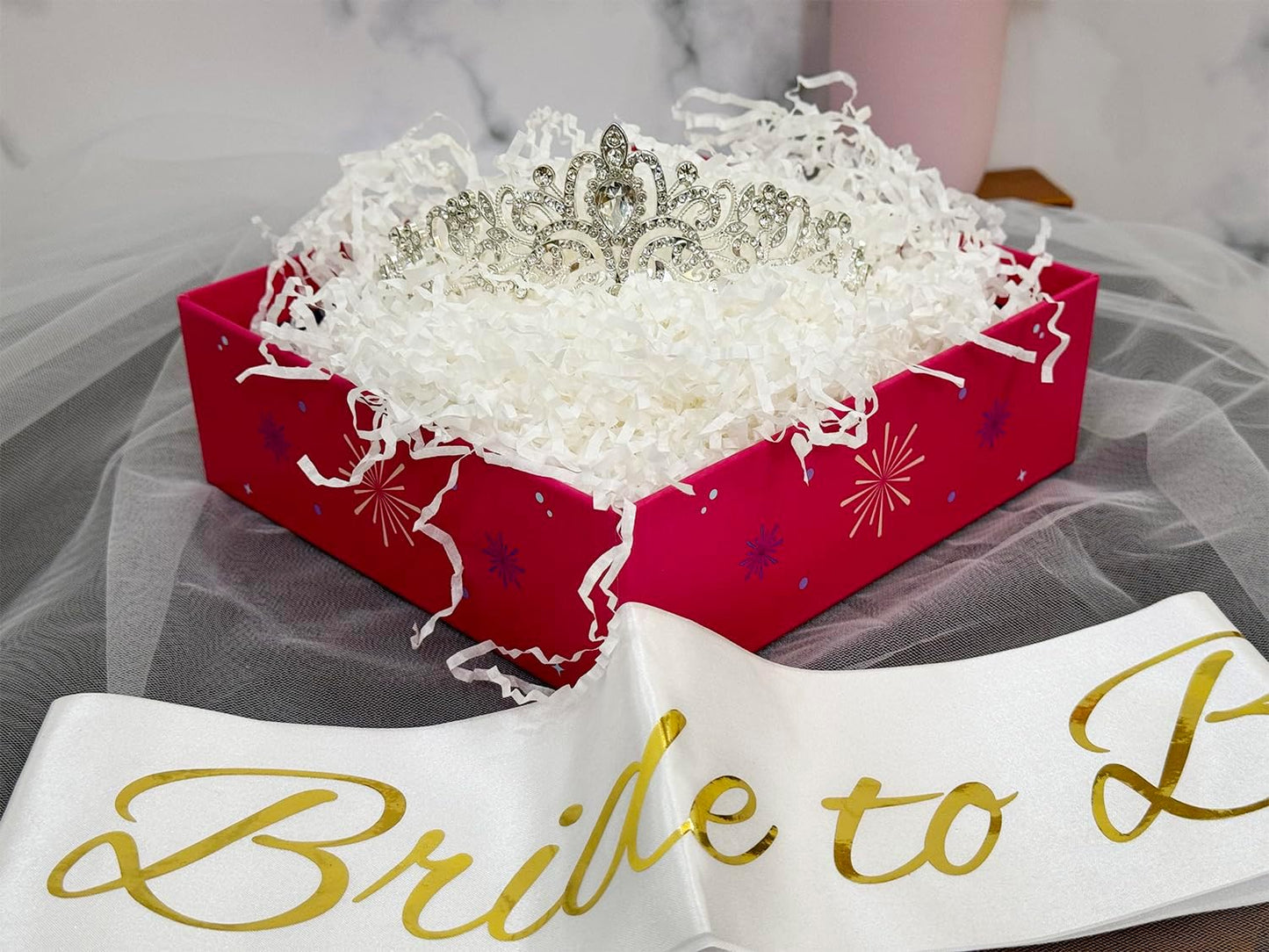 JETKONG 3 Pcs Bachelorette Party Decorations Bridal Shower Crown, Bride to Be Sash&Veil for Women Bachelorette Party Gifts, Bachelorette Party Supplies, Gifts, Favors (Rose Gold)