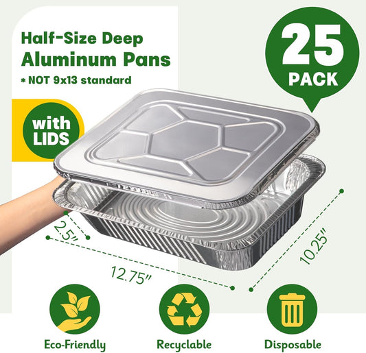 9x13 Aluminum Pans [40 Pack], Extra Heavy Duty Half Size Disposable Aluminum Foil Pans, Deep Baking Pans for Cooking, Roasting, Heating, and Steam Tables
