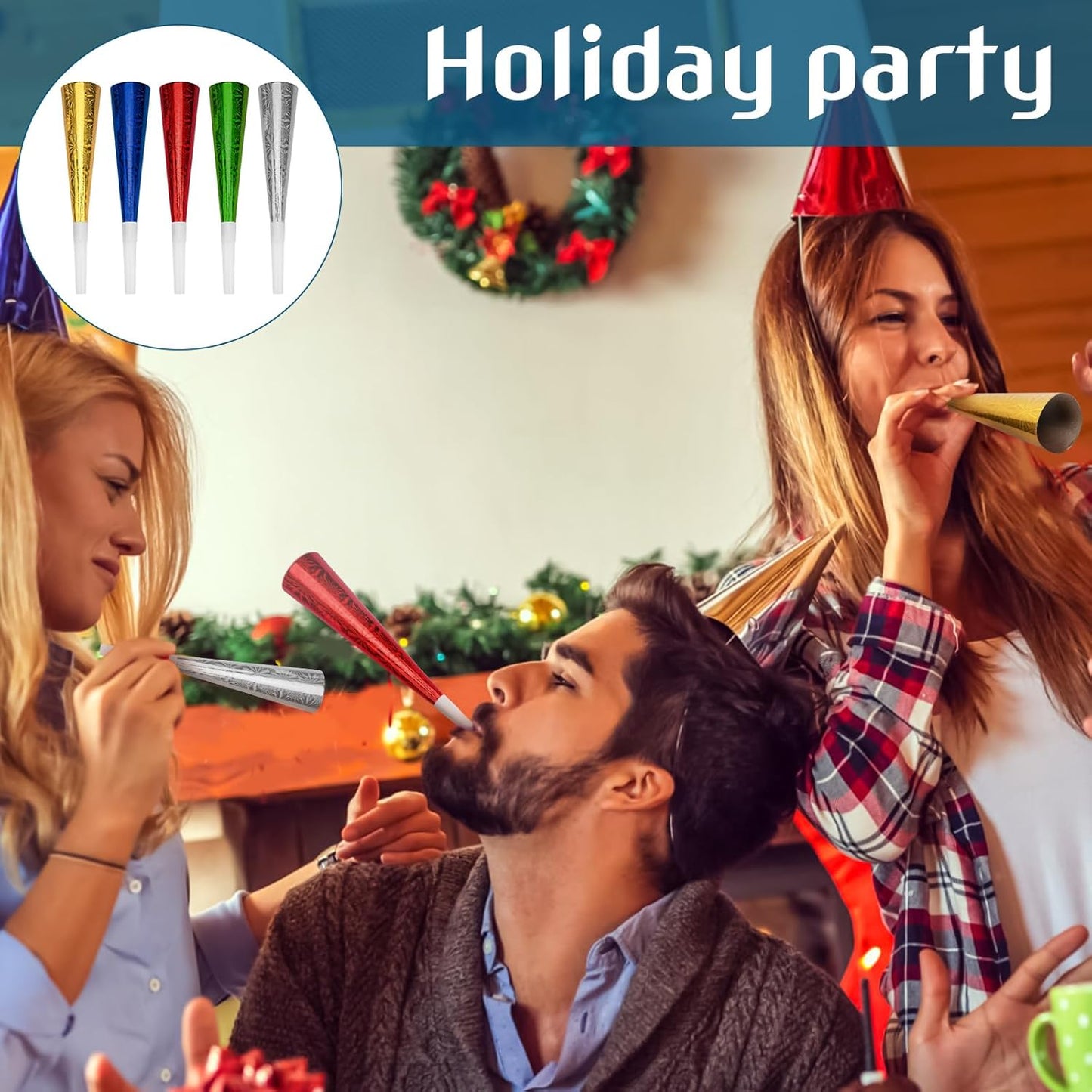 10PCS Party Horns Paper Noisemaker – Birthday Party Favors, Fun Blowout with Laser Design, Noisemakers for Celebrations & Events GIFTS