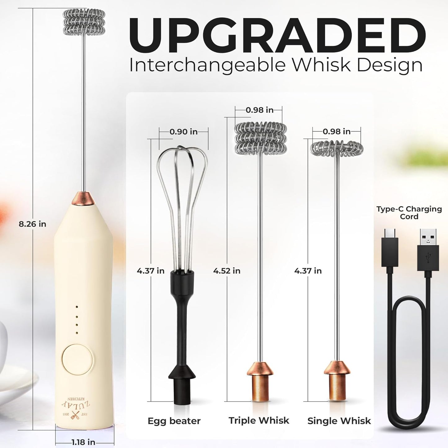 Zulay Kitchen Powerful Milk Frother Wand With Duracell Batteries - Ultra Fast Handheld Drink Mixer - Electric Whisk Foam Maker for Coffee, Lattes, Cappuccino & Matcha - Z1 Motor - Black - Colors B