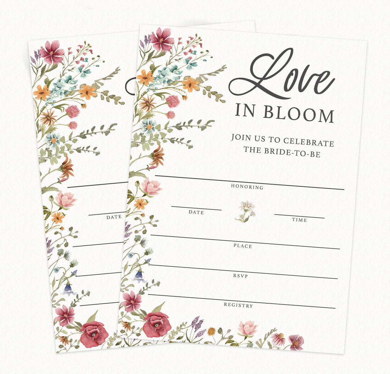 Printed Party Bridal Shower Game Set – 4 Fun Games and Activities for 30 Guests, Includes Bingo, He Said She Said, Bride & Groom Trivia, and Wedding Phrase Guessing Game, Love In Bloom Wildflower Design