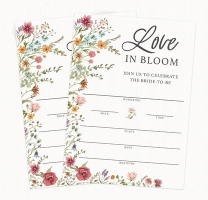Printed Party Bridal Shower Game Set – 4 Fun Games and Activities for 30 Guests, Includes Bingo, He Said She Said, Bride & Groom Trivia, and Wedding Phrase Guessing Game, Love In Bloom Wildflower Design