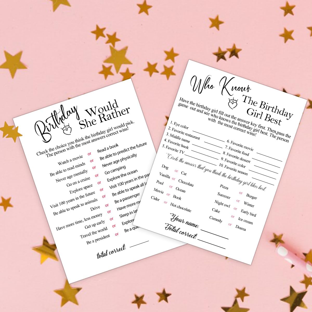 Birthday Party Cards for Girl, Birthday Games Card, Would She Rather Game Cards Set, Birthday Supplies Activity Decorations for Adult Girl, Set of 30 Game Cads
